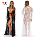 2020 hot style Long sleeve lace maxi dress sun protection beach coverup for women